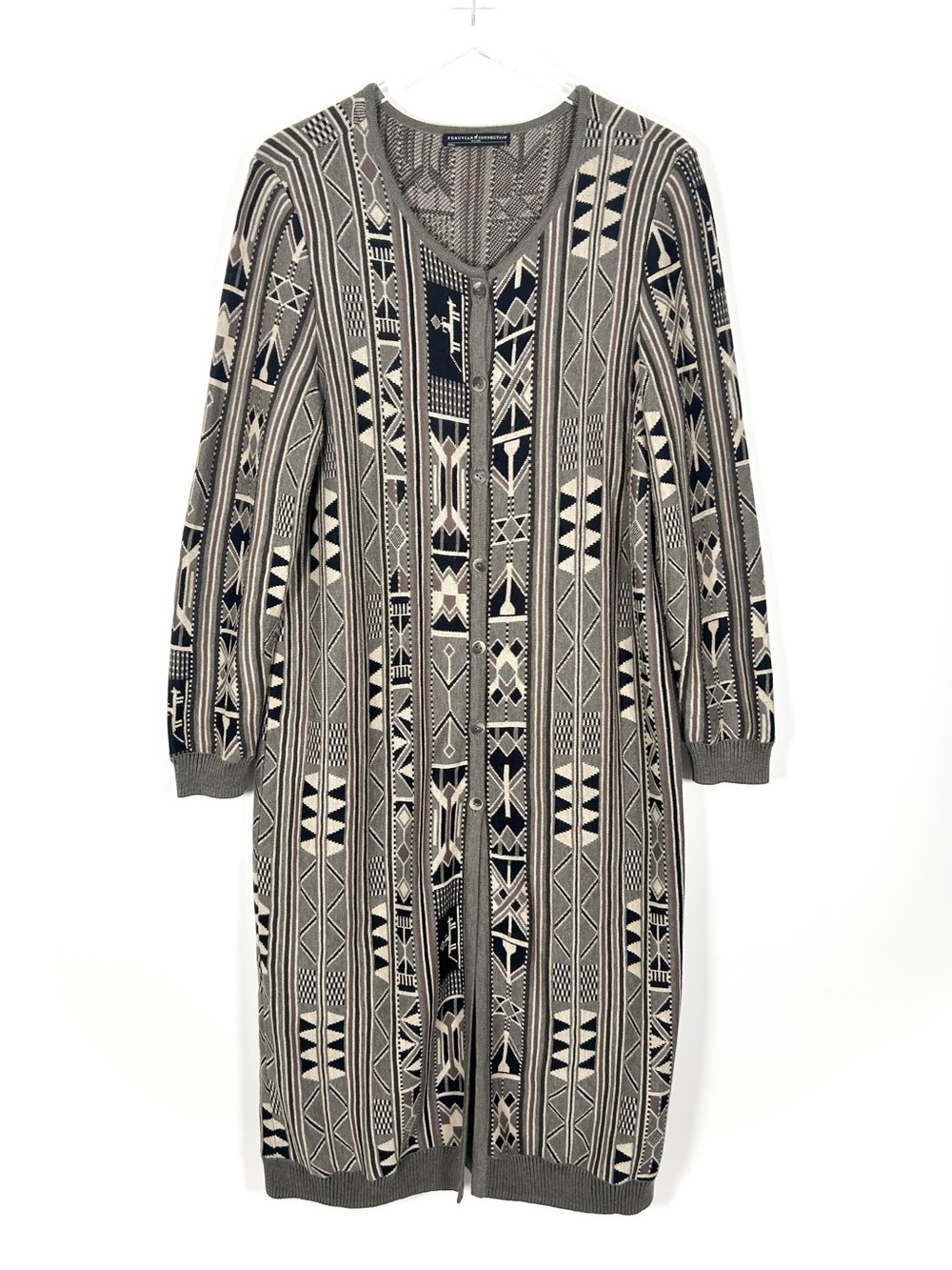 Peruvian Connection Long Cardigan Geometric Women’s Large Duster Pima Cotton